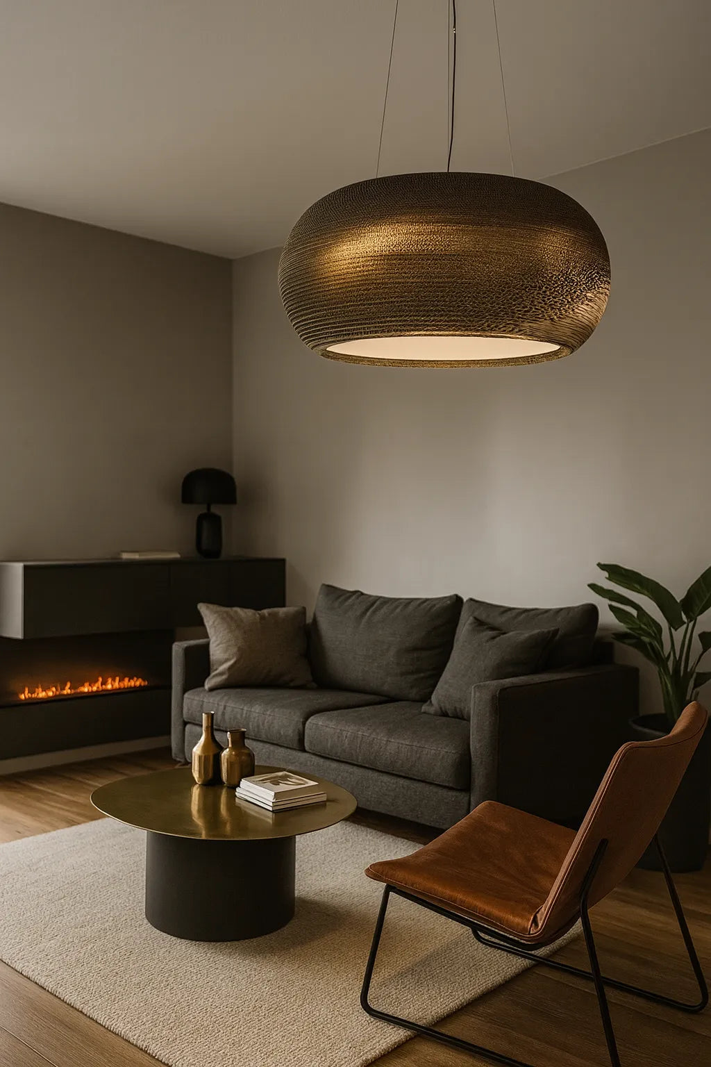 Lampadario Nido Ø40 cm in cartone con schermo acrilico bianco, design moderno ed ecosostenibile