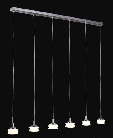 Lampadario a sospensione Sayonara in cromo con 6 luci e diffusori in vetro opale