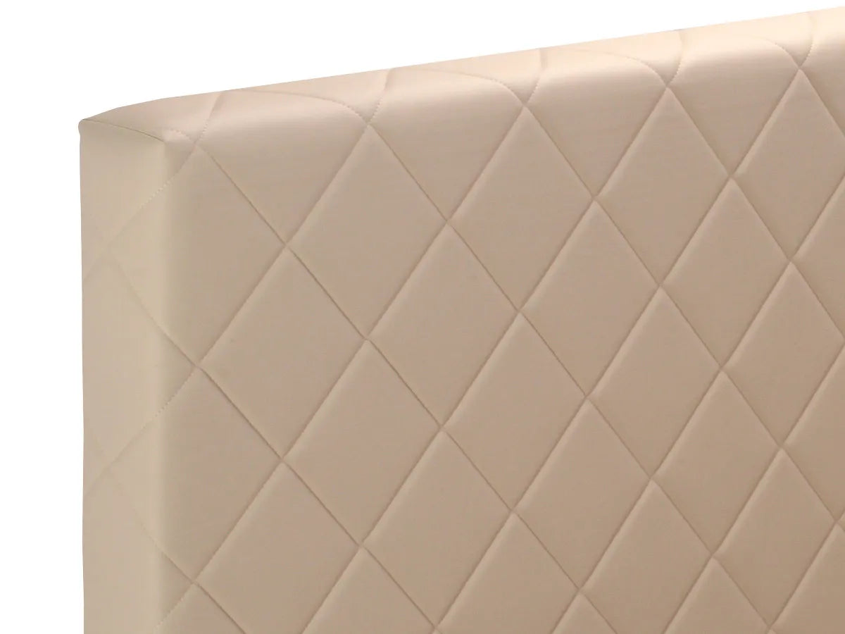 Letto matrimoniale Rio con contenitore, rivestimento in ecopelle e testata imbottita trapuntata a rombi. Design moderno, elegante e salvaspazio.