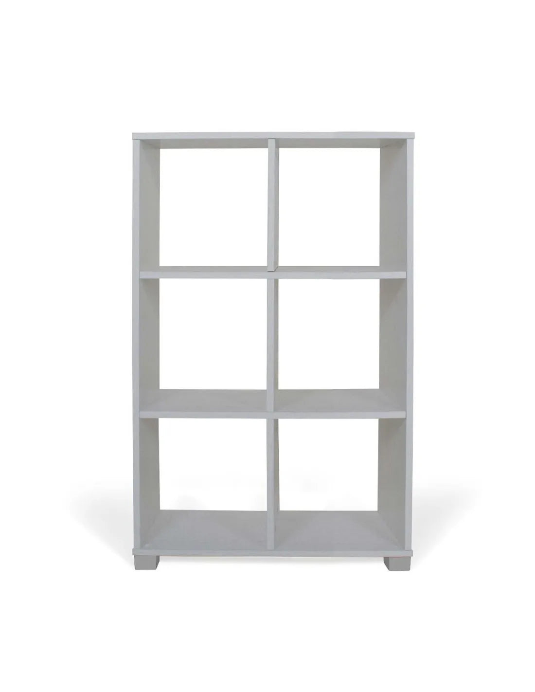 Libreria verticale 6 cubi in legno rovere o bianco, ideale per libri, oggetti e scarpe. Design moderno e compatto, facile da montare.