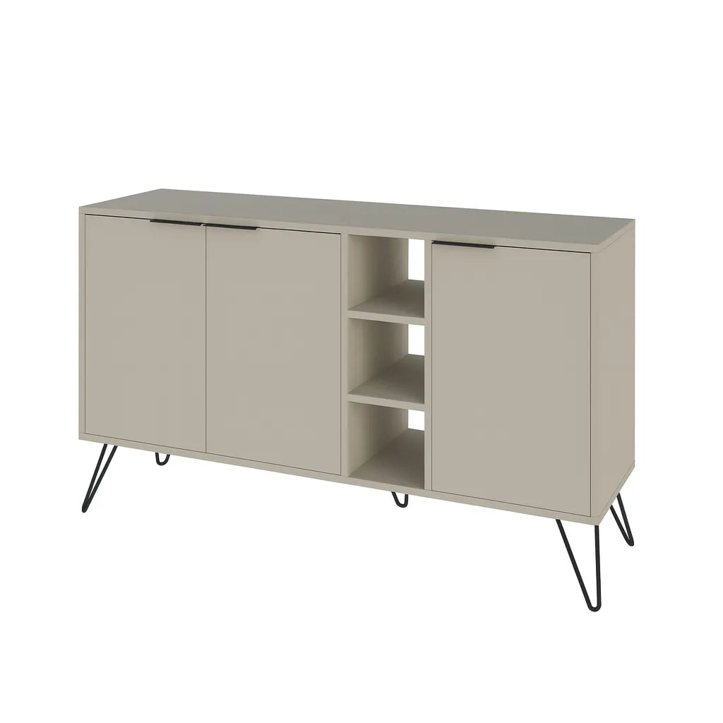 Madia moderna 3 ante rovere con vani a giorno e piedini in metallo nero