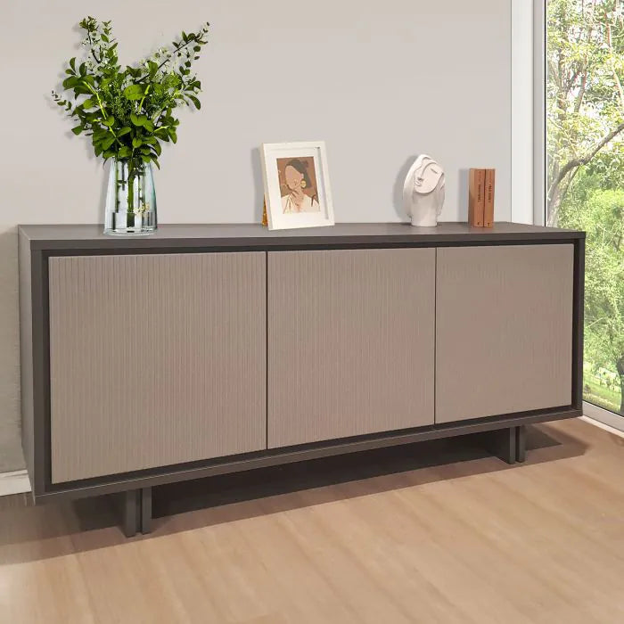 Madia Joker Premobil in fango e visone con ante cannettate, credenza moderna da 189 cm per soggiorno elegante e raffinato.
