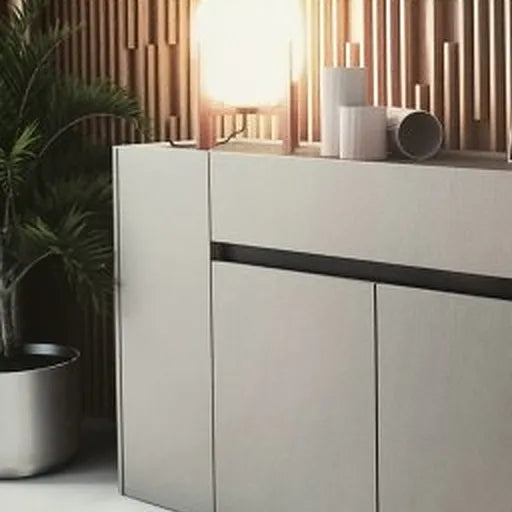 Madia Maya finitura Congo e Zonda con ante lineari e dettaglio orizzontale.