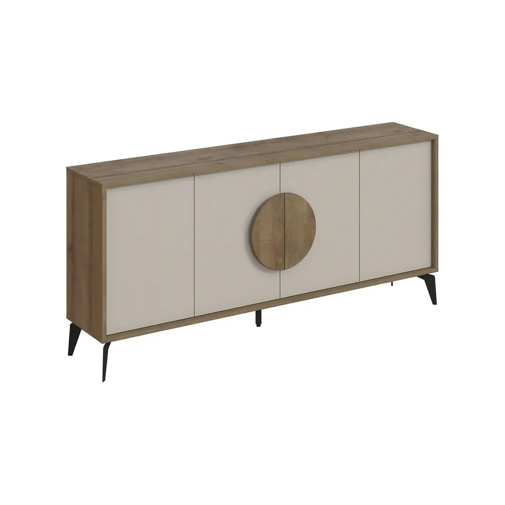 Madia moderna a 4 ante in finitura noce e cashmere con gambe in metallo nero