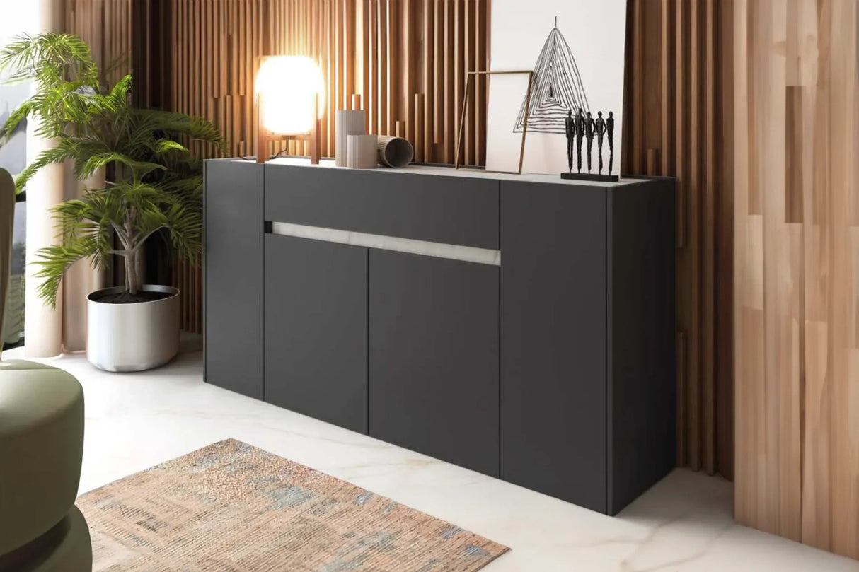 Madia Sofia finitura grafite e marmo con ante lineari e dettaglio centrale decorativo