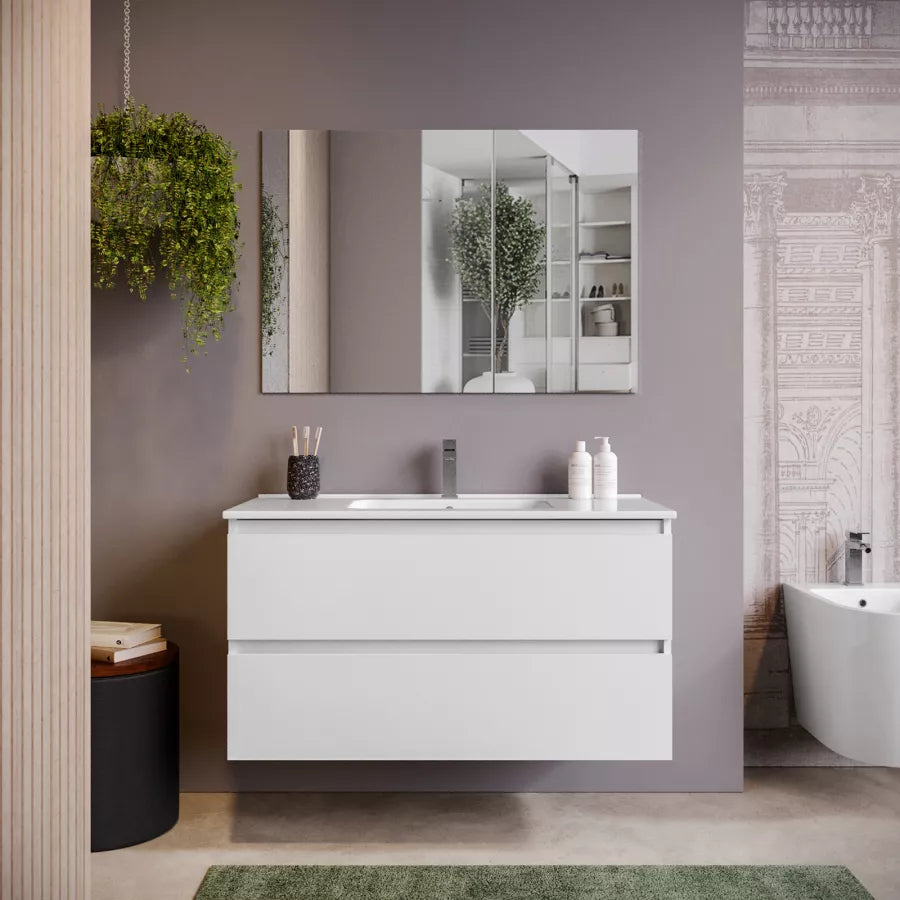 Composizione Bagno Sospesa Ester M – Design Moderno con Cassetti Laminati e Lavabo in Ceramica