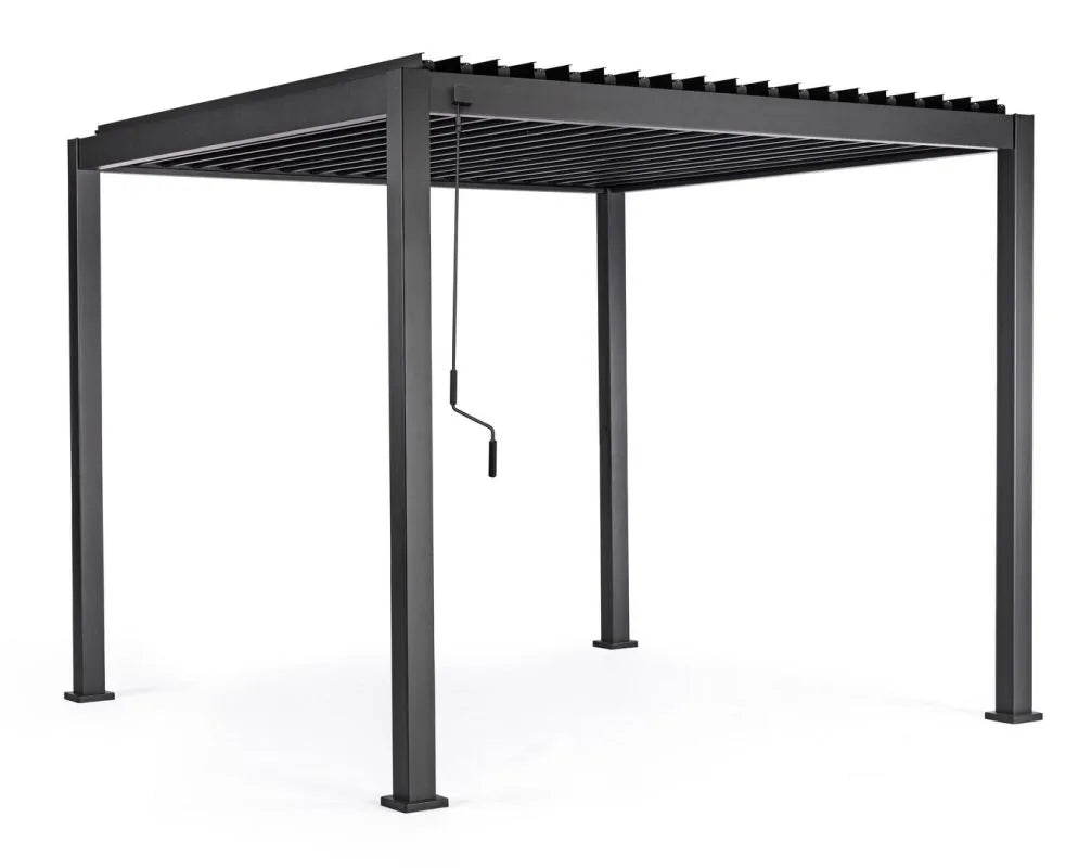 Pergola bioclimatica antracite 3x3,6 m con lamelle orientabili e struttura in alluminio
