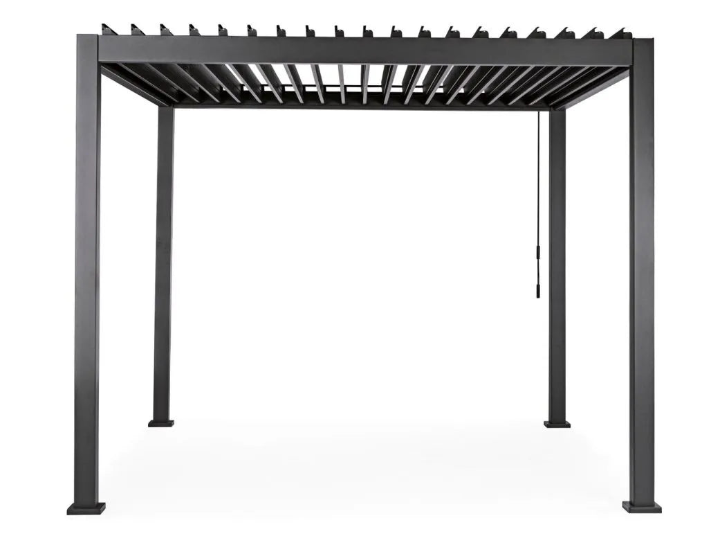 Pergola bioclimatica antracite 3x3,6 m con lamelle orientabili e struttura in alluminio