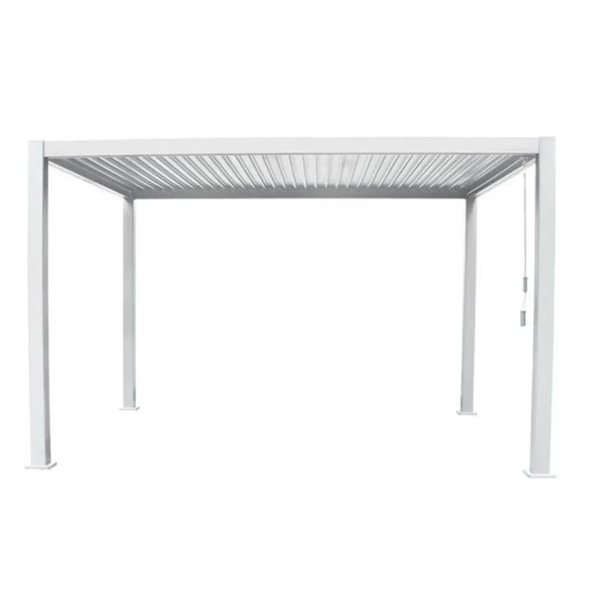 Pergola bioclimatica bianca 3x3,6 m con lamelle orientabili e struttura in alluminio