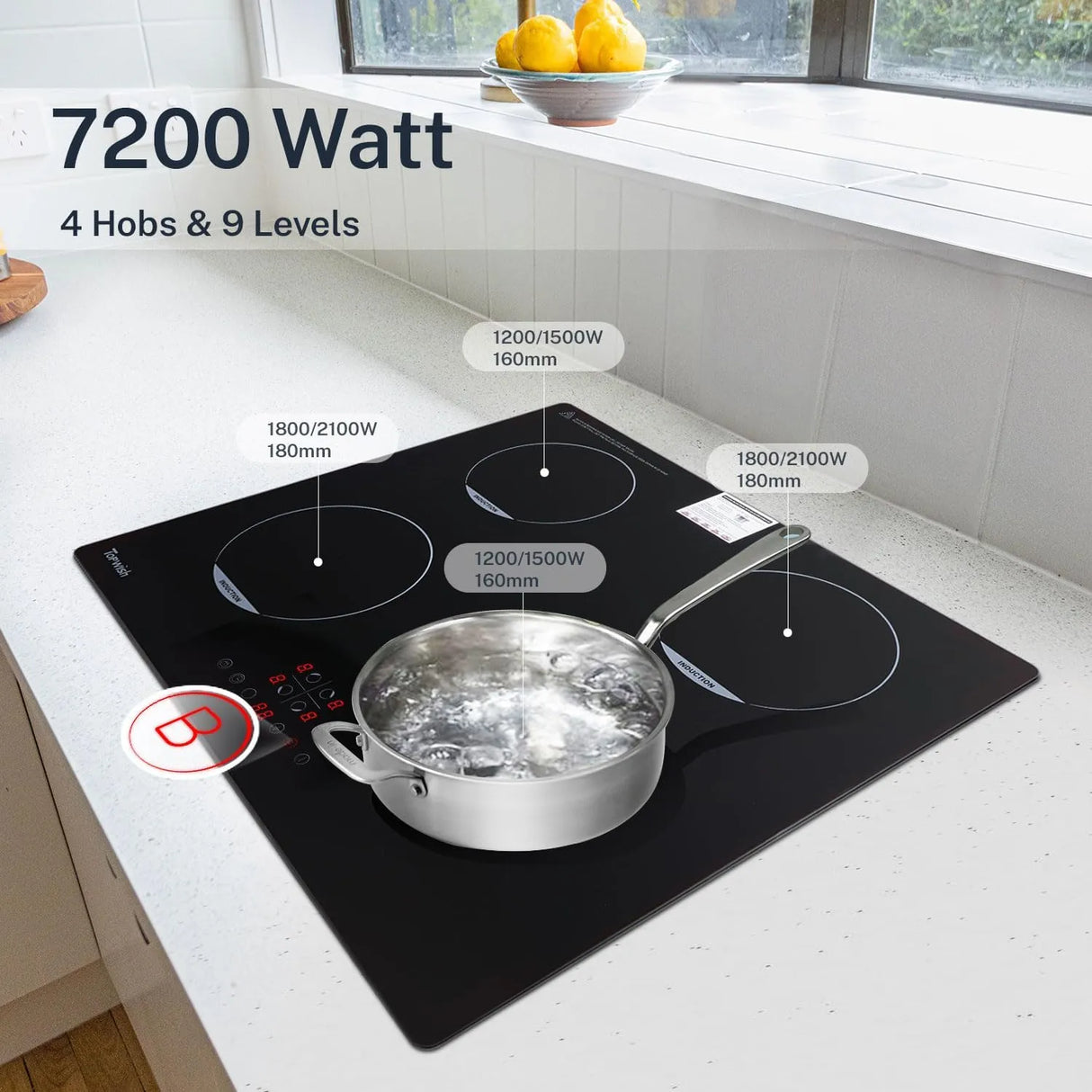 Piano cottura a induzione Topwish 4 fuochi con controllo touch e funzione boost