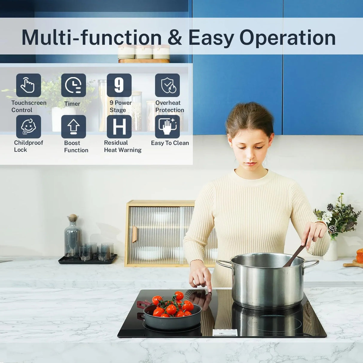 Piano cottura a induzione Topwish 4 fuochi con controllo touch e funzione boost