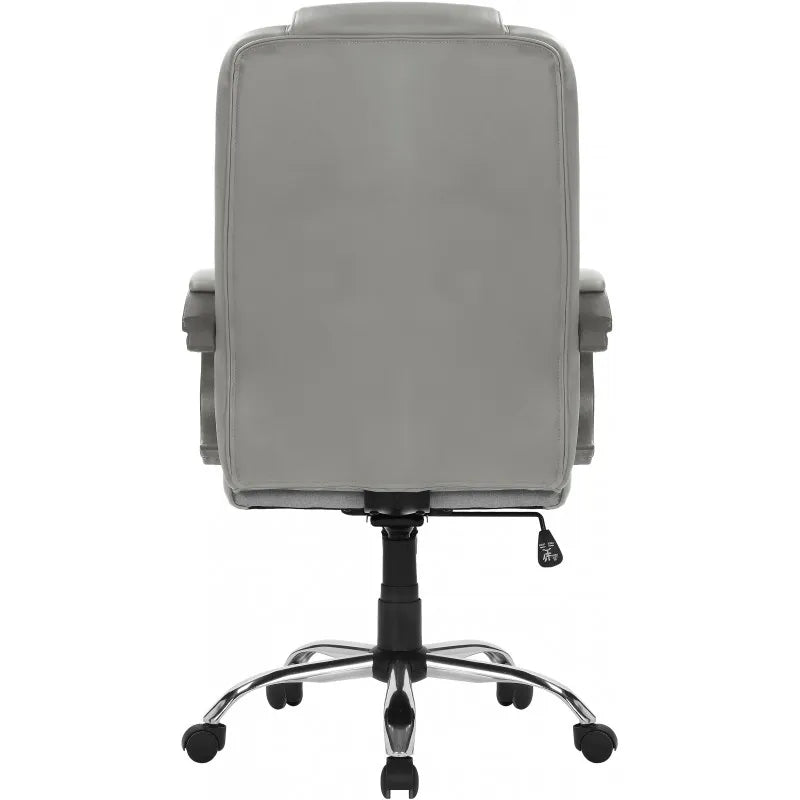 Poltrona direzionale ergonomica in ecopelle tortora, con braccioli neri e base cromata per ufficio o studio.