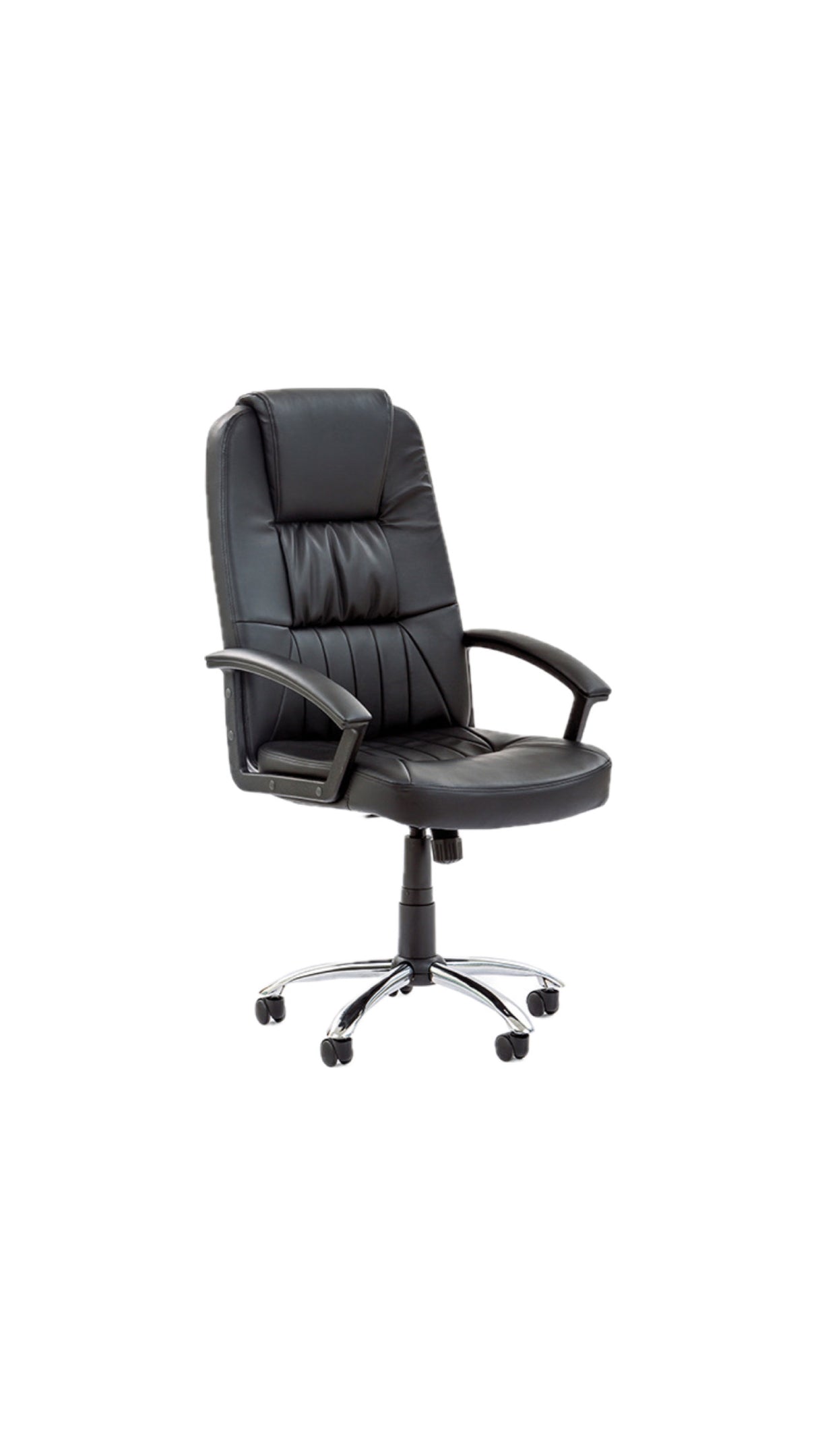 Poltrona direzionale Toledo in ecopelle nera con schienale ergonomico, braccioli imbottiti e altezza regolabile, ideale per ufficio moderno.