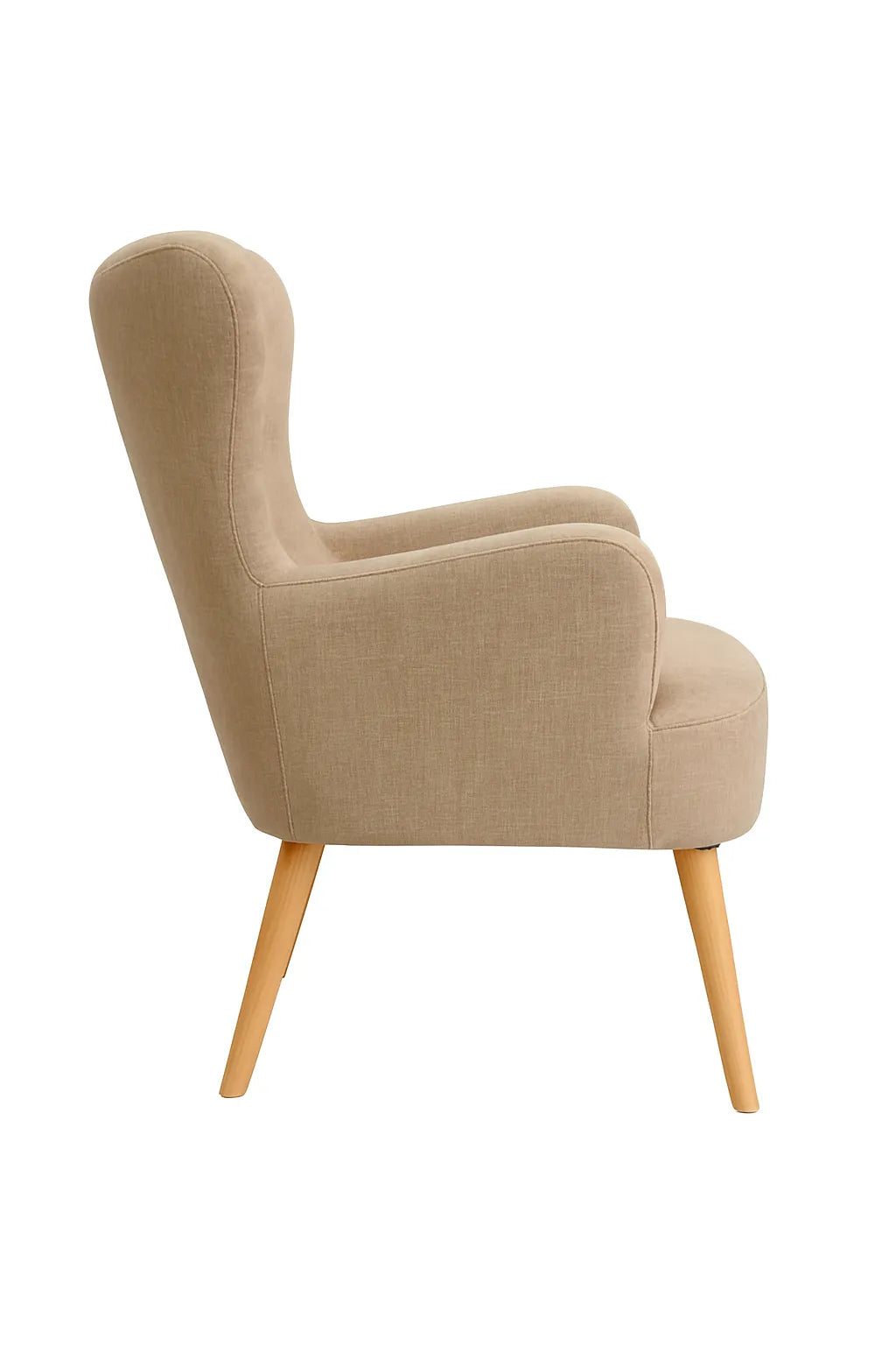 Poltrona Giulietta in tessuto Oxford antimacchia con schienale ergonomico trapuntato e piedini in legno, ideale per soggiorno, studio o camera da letto.