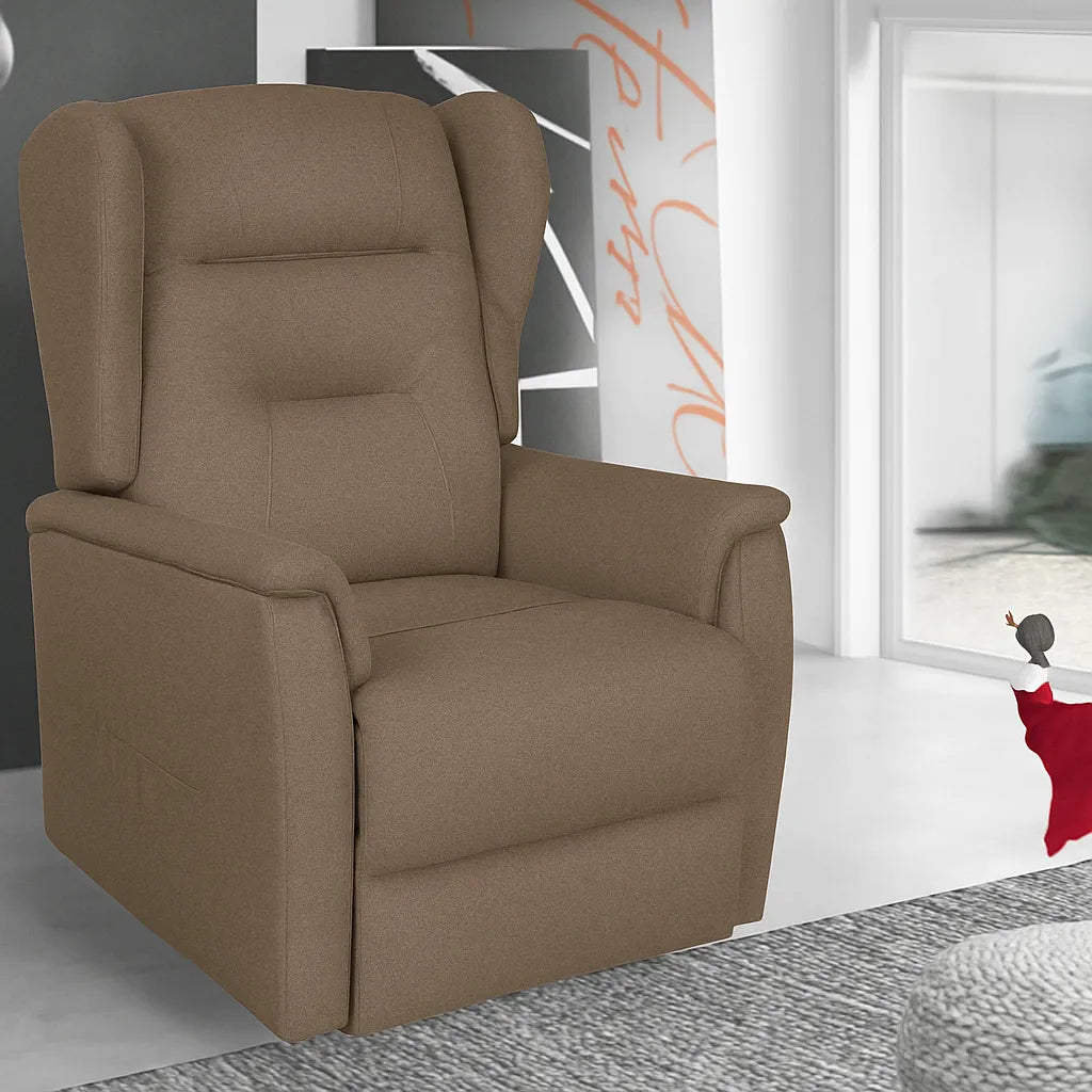 Poltrona relax elettrica Carlotta in tessuto, con 2 motori, funzione alzapersona e telecomando, ideale per anziani o persone con difficoltà motorie