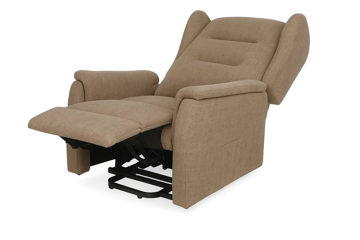 Poltrona relax elettrica Carlotta in tessuto, con 2 motori, funzione alzapersona e telecomando, ideale per anziani o persone con difficoltà motorie
