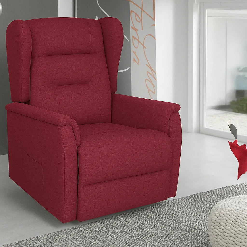 Poltrona relax elettrica Carlotta in tessuto, con 2 motori, funzione alzapersona e telecomando, ideale per anziani o persone con difficoltà motorie