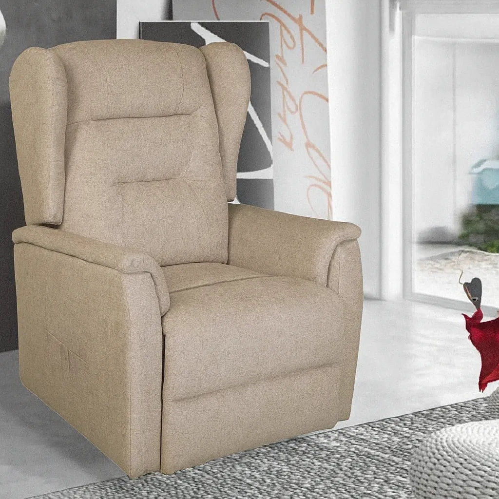 Poltrona relax elettrica Carlotta in tessuto, con 2 motori, funzione alzapersona e telecomando, ideale per anziani o persone con difficoltà motorie