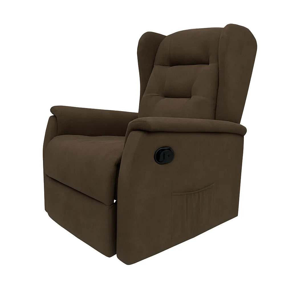 Poltrona relax Ariel in tessuto, reclinabile manualmente con leva laterale, design moderno e schienale alto