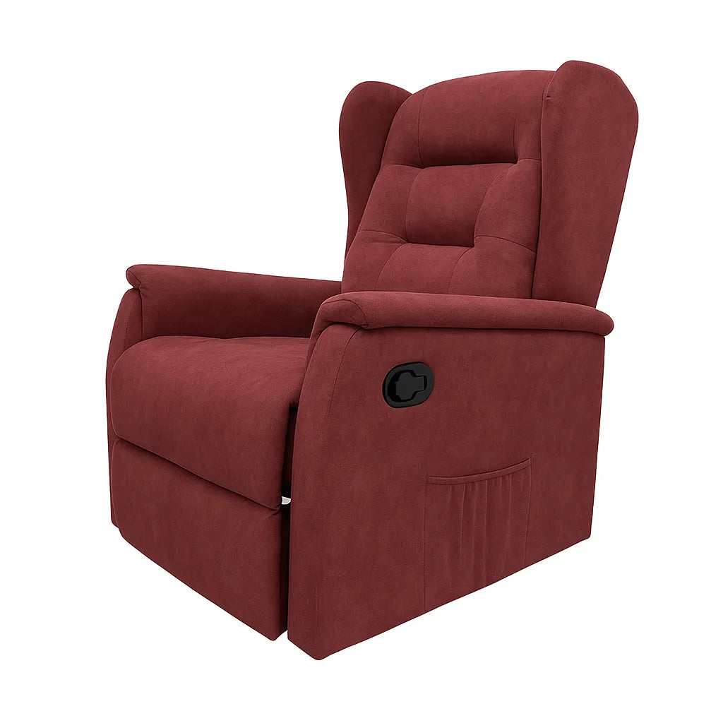 Poltrona relax Ariel in tessuto, reclinabile manualmente con leva laterale, design moderno e schienale alto