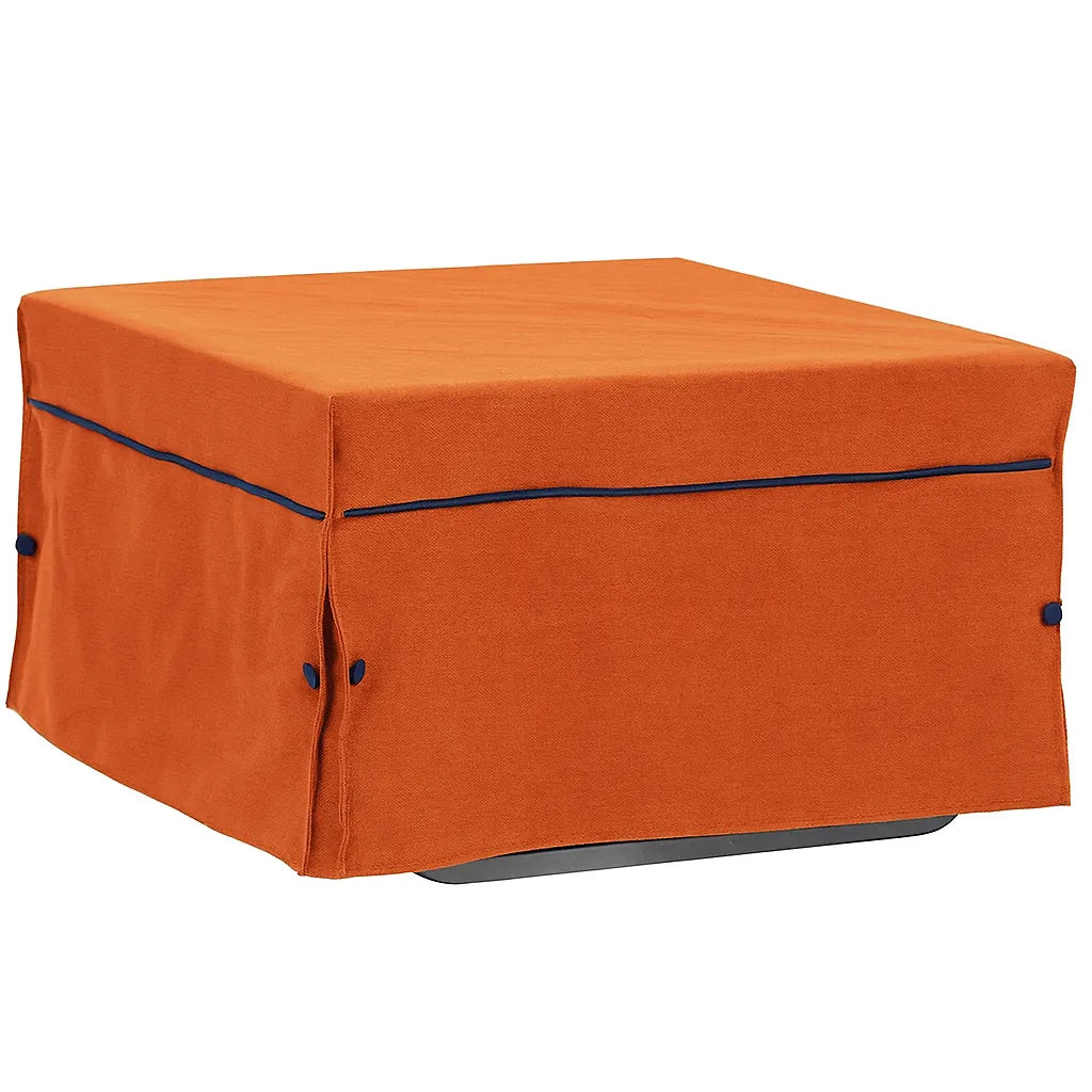 Pouf letto arancione trasformabile in lettino, con materasso spesso e struttura pieghevole salvaspazio