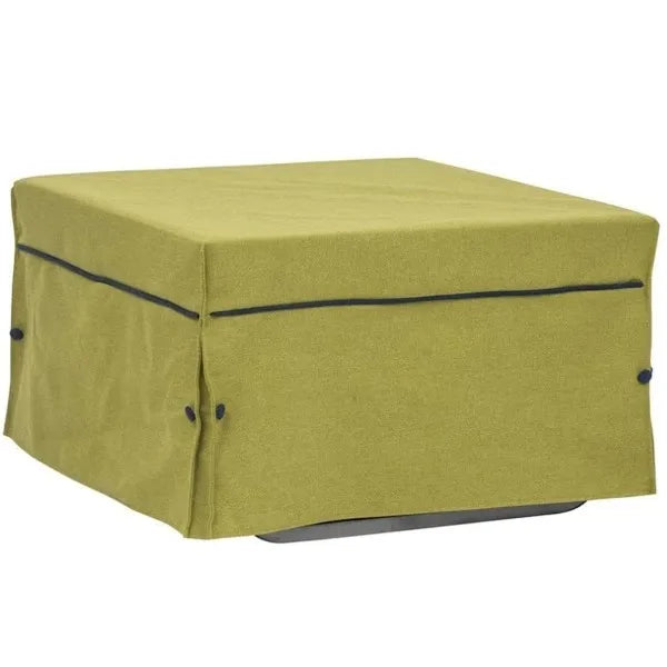 Pouf letto verde trasformabile in lettino, con materasso spesso e struttura pieghevole salvaspazio