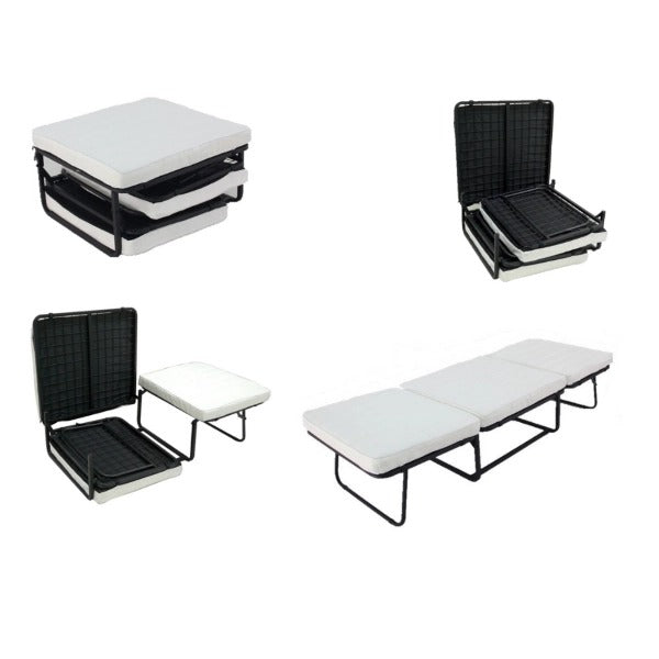 Pouf letto arancione trasformabile in lettino, con materasso spesso e struttura pieghevole salvaspazio