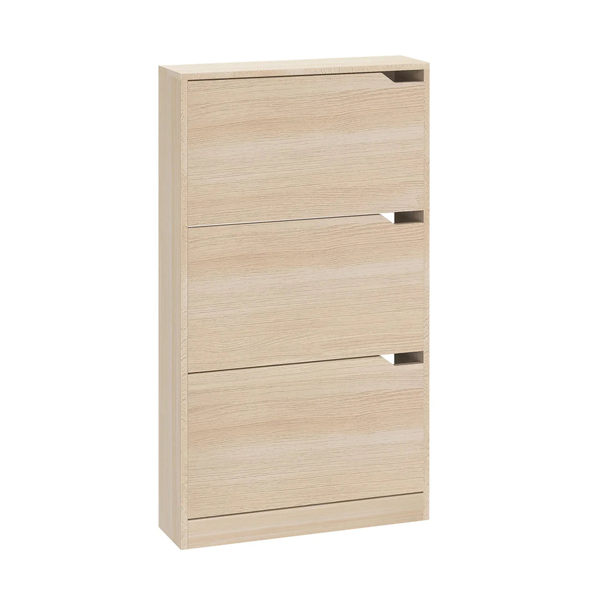 Scarpiera salvaspazio 3 ante ribalta doppia profondità in legno grigio o olmo, compatta ed elegante per ogni ambiente