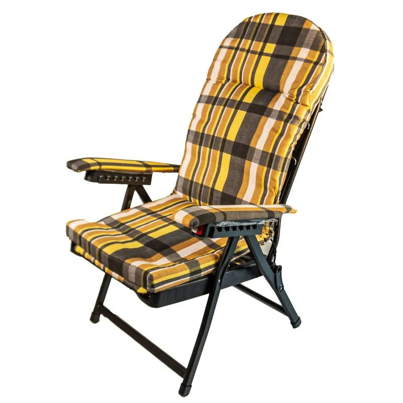 Sdraio Madrid Super Lusso reclinabile con cuscino imbottito, struttura in ferro e poggiapiedi estensibile