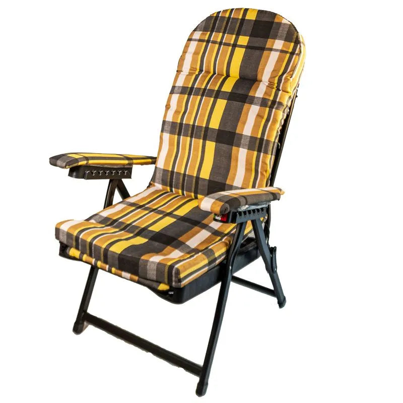 Sdraio Madrid Super Lusso reclinabile con cuscino imbottito, struttura in ferro e poggiapiedi estensibile