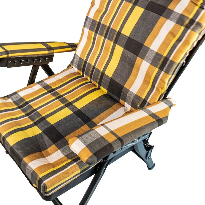 Sdraio Madrid Super Lusso reclinabile con cuscino imbottito, struttura in ferro e poggiapiedi estensibile