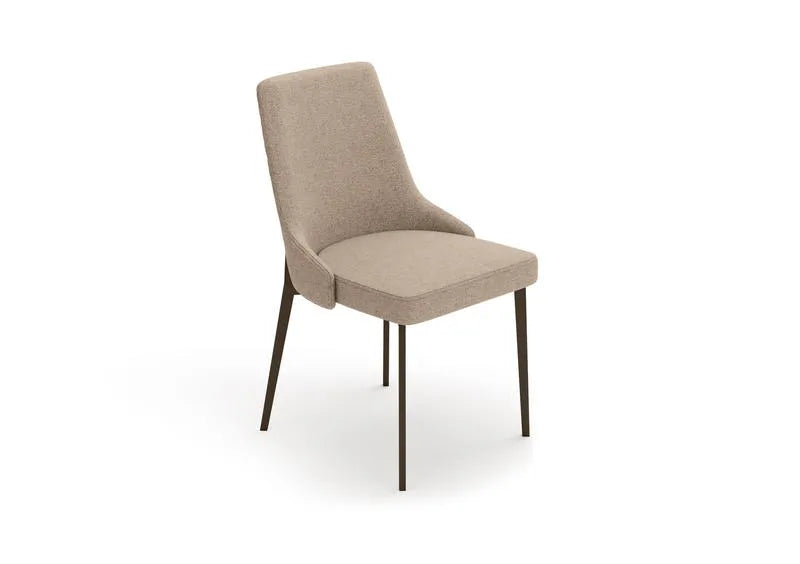 Sedia Ambra Stones moderna con gambe in metallo nero e rivestimento in tessuto beige easy-clean