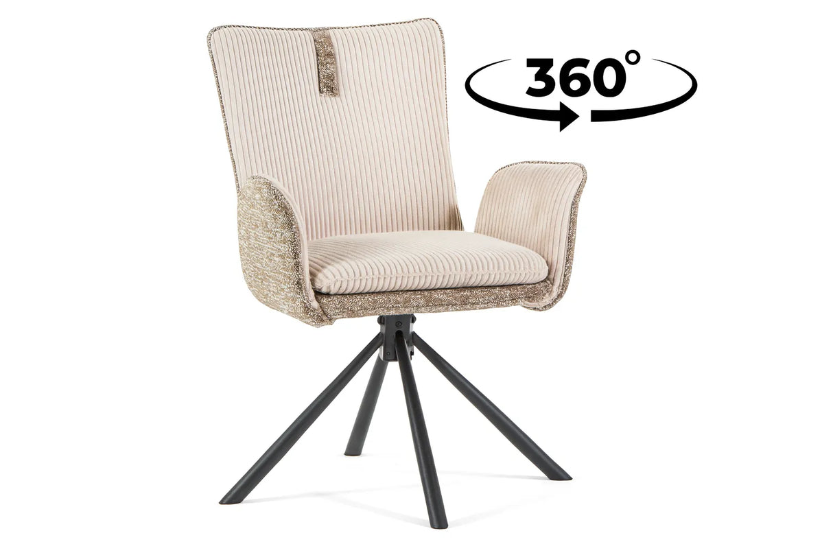 Sedia Camilla in tessuto e velluto beige con base in metallo nero, venduta in set da 2 sedie.