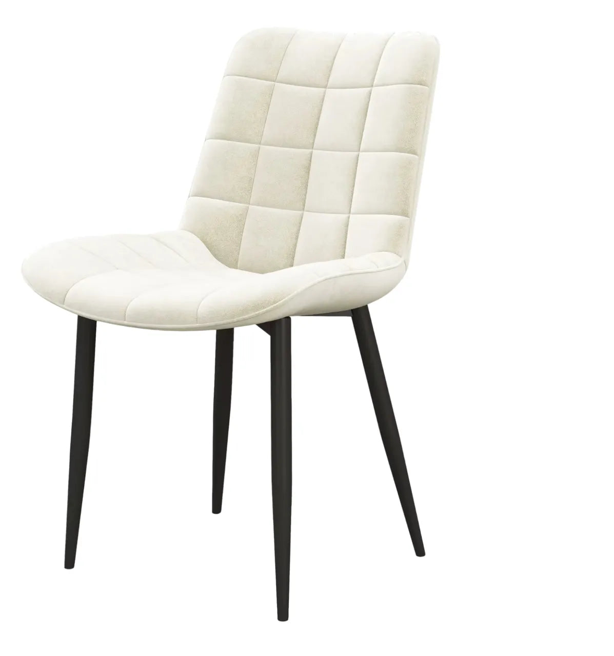 Sedia Cherie in velluto vaniglia con seduta impunturata e gambe in metallo nero