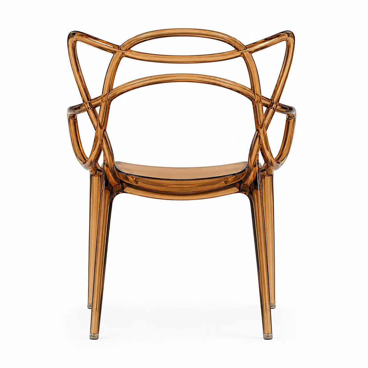 Sedia Curve in policarbonato brnzo lucido con design moderno e linee intrecciate
