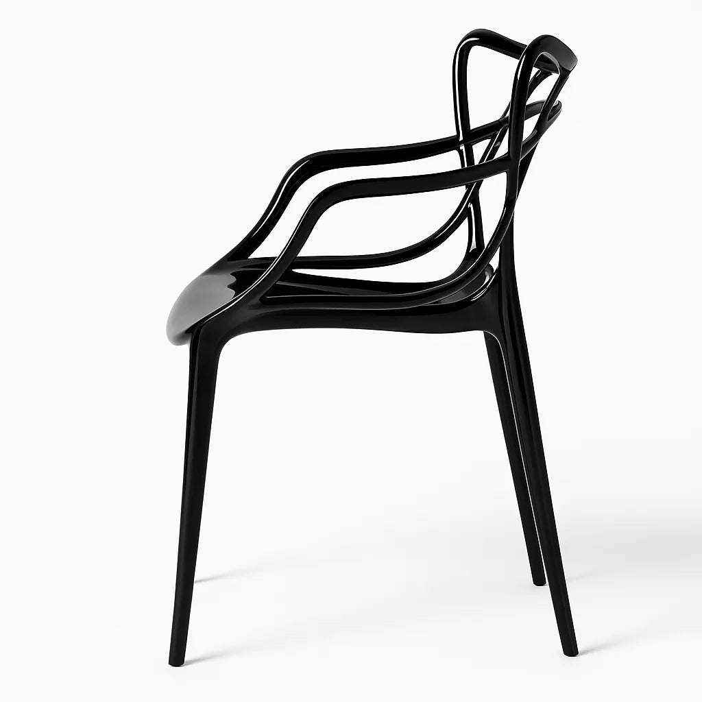 Sedia Curve policarbonato nero lucido con design moderno e linee intrecciate