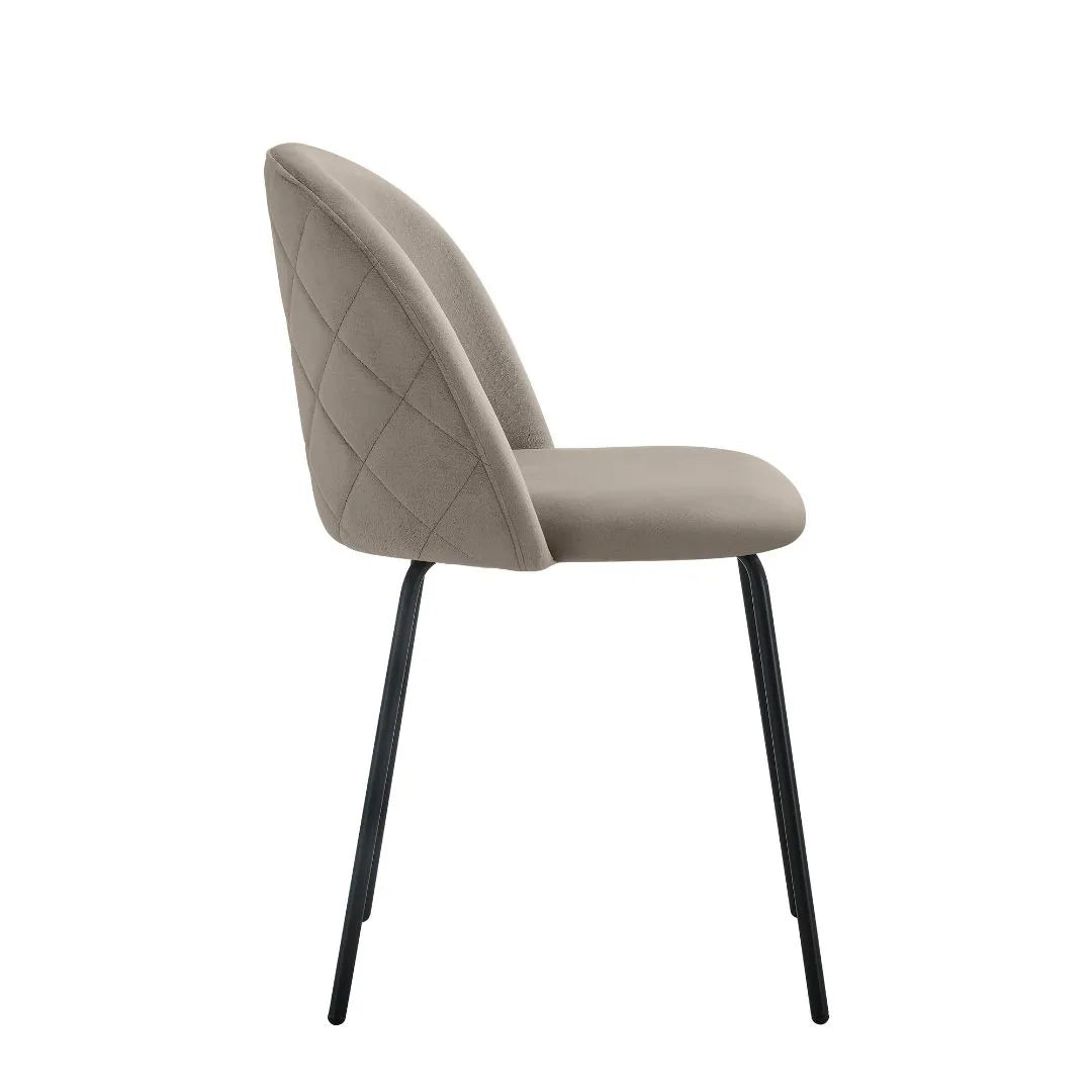 Sedia Denise moderna con seduta in tessuto grigio e gambe nere in metallo