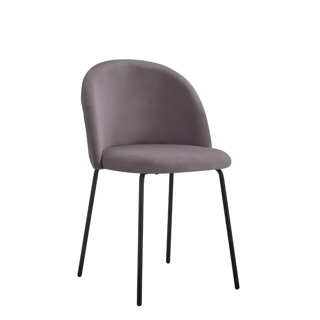 Sedia Denise moderna con seduta in tessuto grigio e gambe nere in metallo