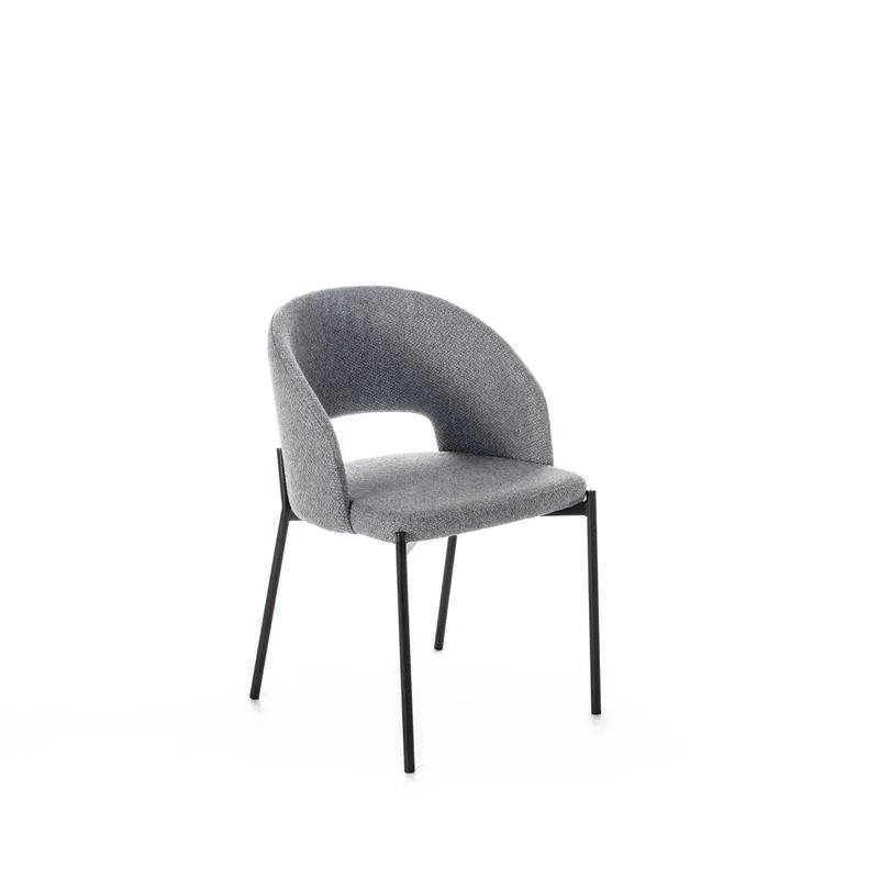 Sedia Greta imbottita in tessuto con gambe in metallo verniciato, disponibile in giallo, grigio e arancione