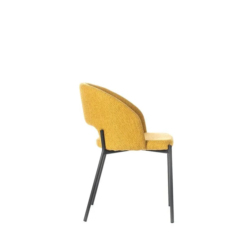Sedia Greta imbottita in tessuto con gambe in metallo verniciato, disponibile in giallo, grigio e arancione