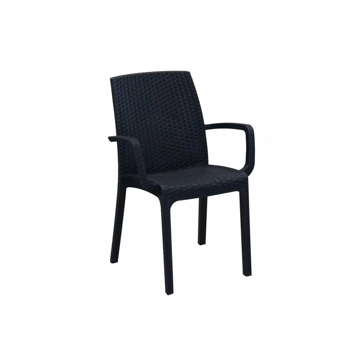 Sedia Indiana in polipropilene effetto rattan con braccioli, ideale per uso interno ed esterno