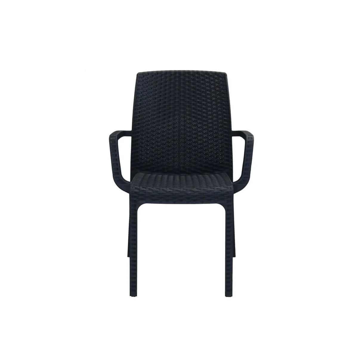 Sedia Indiana in polipropilene effetto rattan con braccioli, ideale per uso interno ed esterno