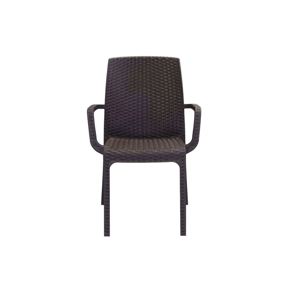 Sedia Indiana in polipropilene effetto rattan con braccioli, ideale per uso interno ed esterno