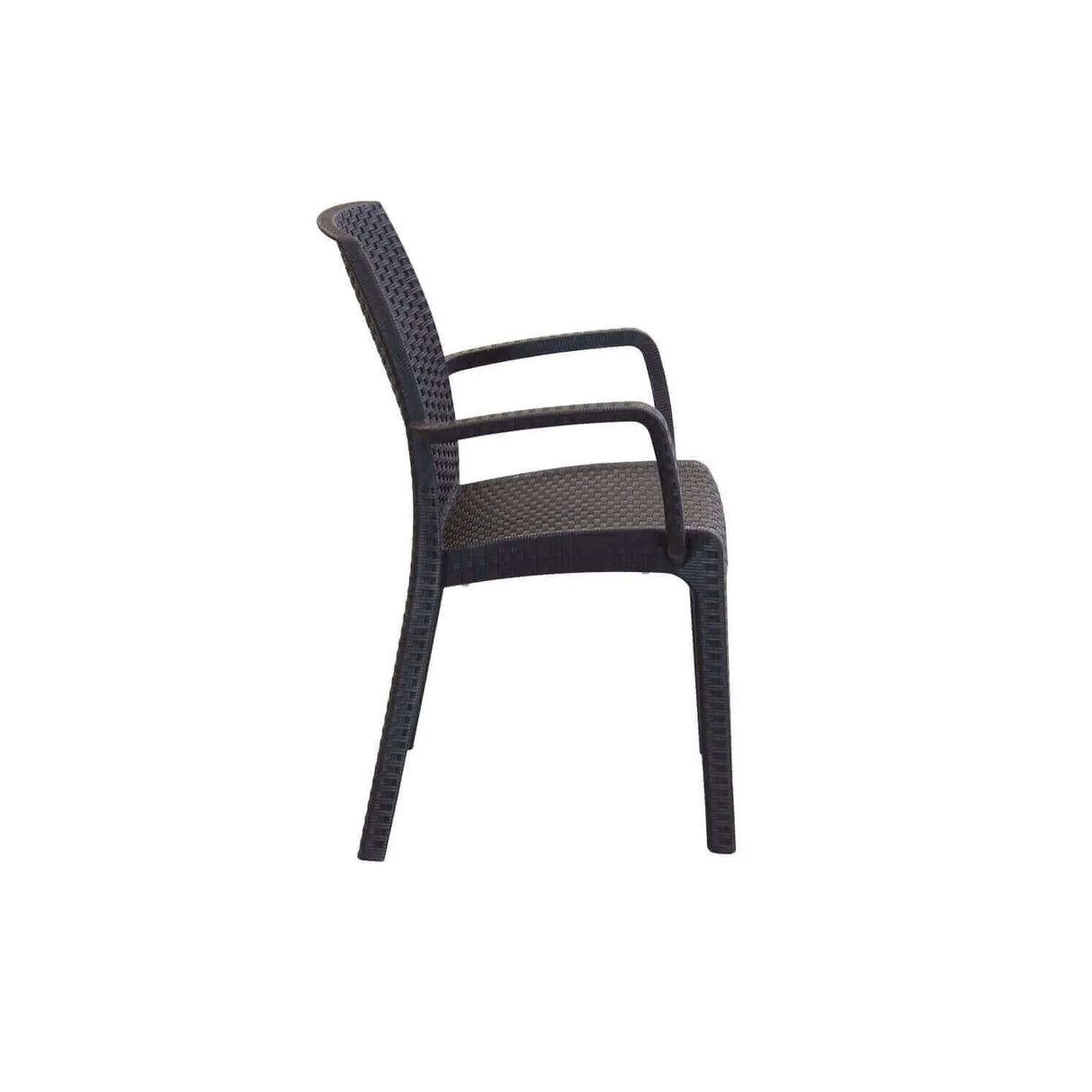 Sedia Indiana in polipropilene effetto rattan con braccioli, ideale per uso interno ed esterno