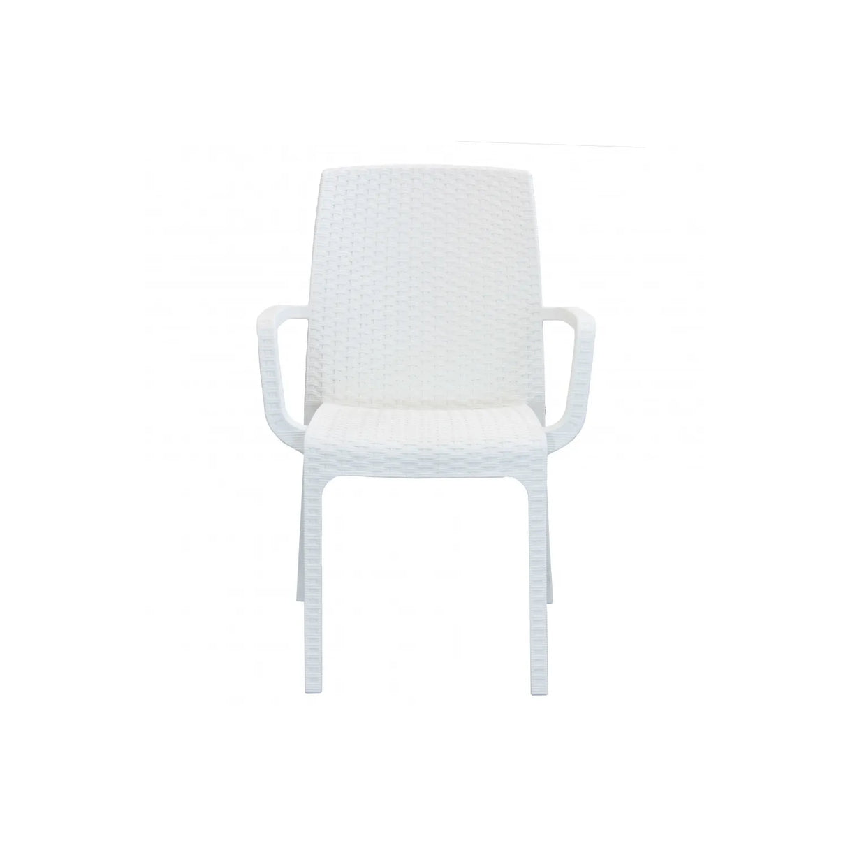 Sedia Indiana in polipropilene effetto rattan con braccioli, ideale per uso interno ed esterno