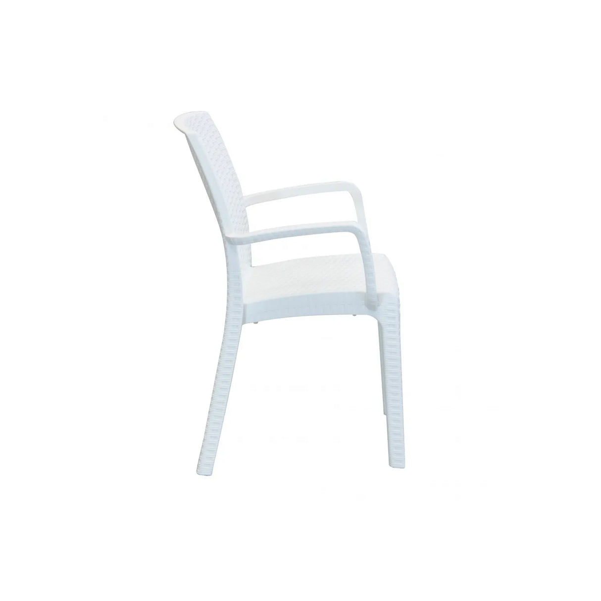 Sedia Indiana in polipropilene effetto rattan con braccioli, ideale per uso interno ed esterno