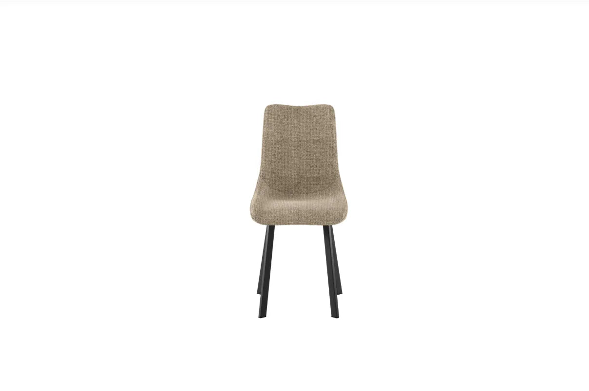 Sedia Iris con rivestimento beige easy-clean e struttura in metallo nero