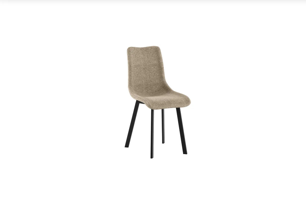 Sedia Iris con rivestimento beige easy-clean e struttura in metallo nero