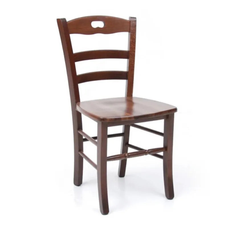 Sedia Loris in legno massello di faggio con schienale a doghe, stile classico per casa o ristorante