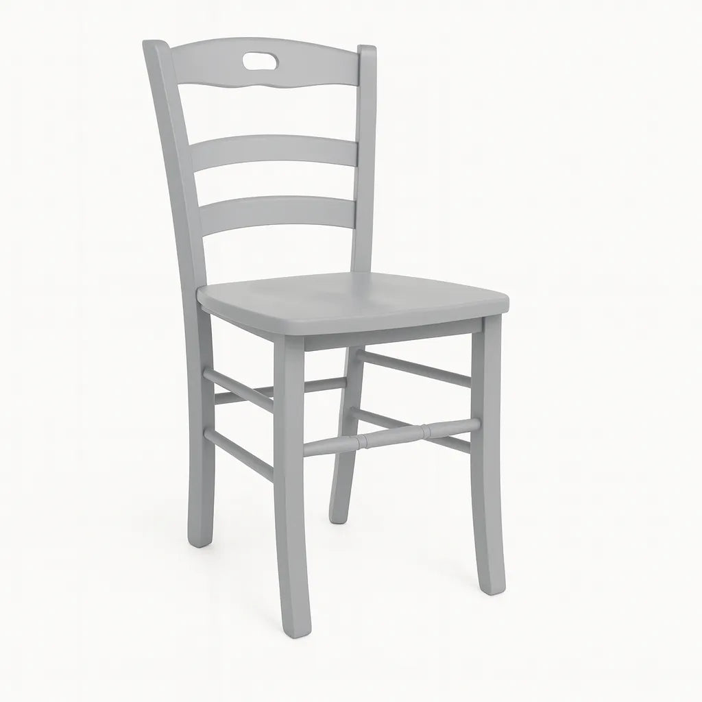 Sedia Loris in legno massello di faggio con schienale a doghe, stile classico per casa o ristorante